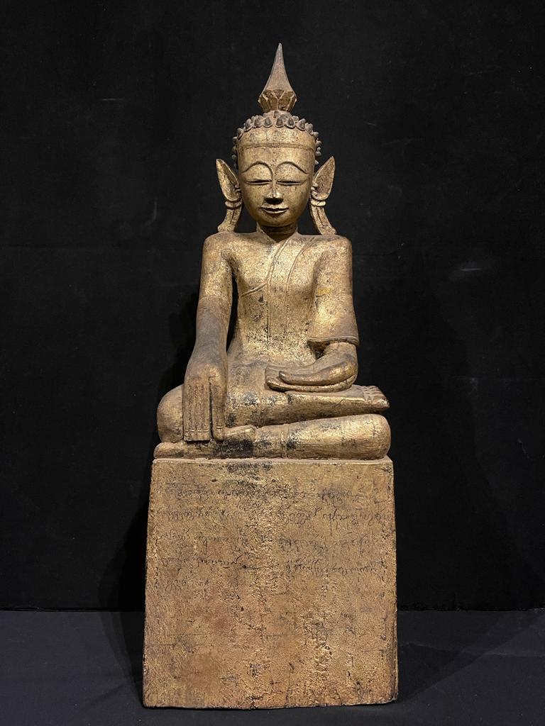 Laotian wooden gilded lacquered seated Buddha